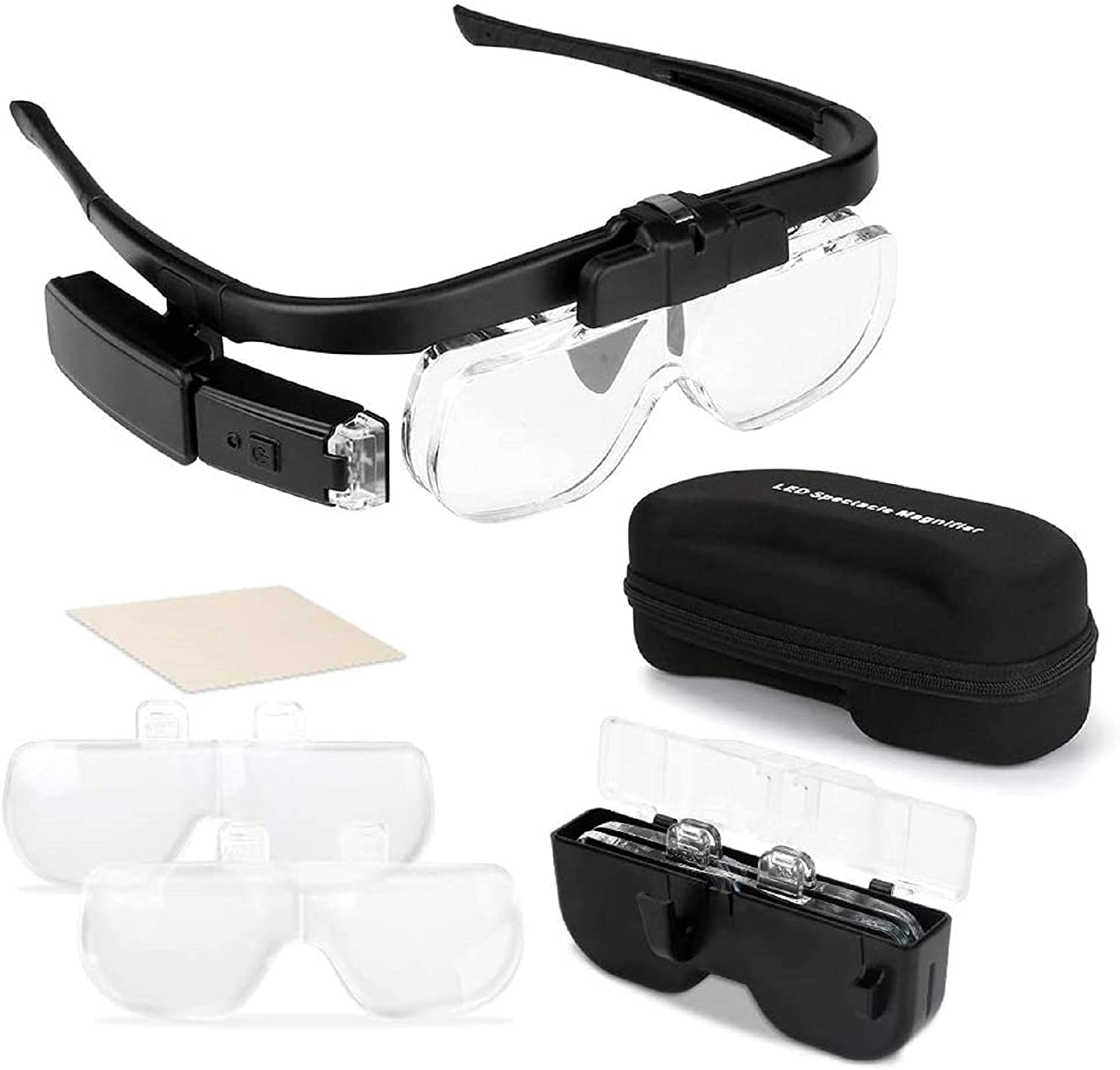 Electronics Repair Glasses - عدسة مكبرة 1.5X/2X/ 2.5X/3.5X/4X/4.5X USB قابلة