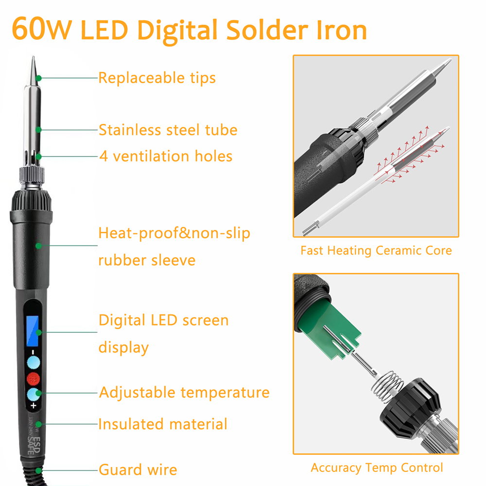 الحرارة إدراج الجوز الحديد تلم - مراجعة Electronics Repair Kit With Soldering Iron وسعره